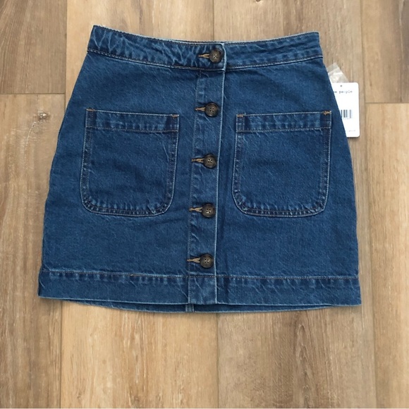 Free People Women’s Denim Skirt Buttons Pockets Super High Rise Size 25 New - Picture 1 of 6